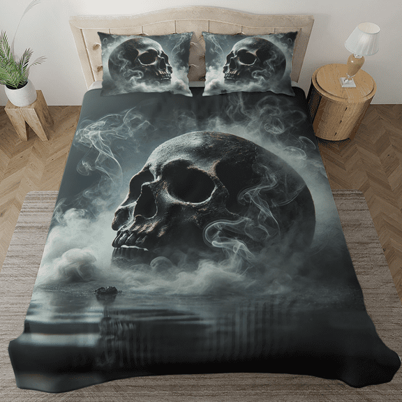 Lotusprinthandmade Horror Skull Skeleton Halloween Bedding Set (Made in Vietnam) (104x88), Skull Bedding Set