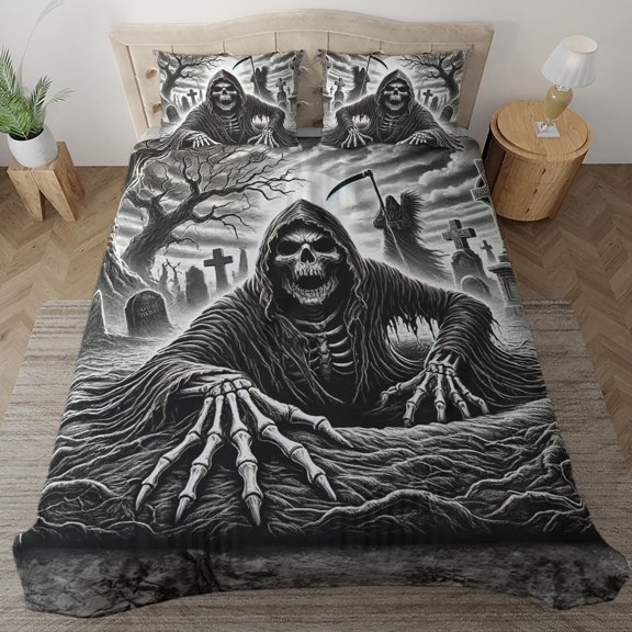 Lotusprinthandmade Horror Skull Skeleton Halloween Bedding Set, Multicolor, 78x88