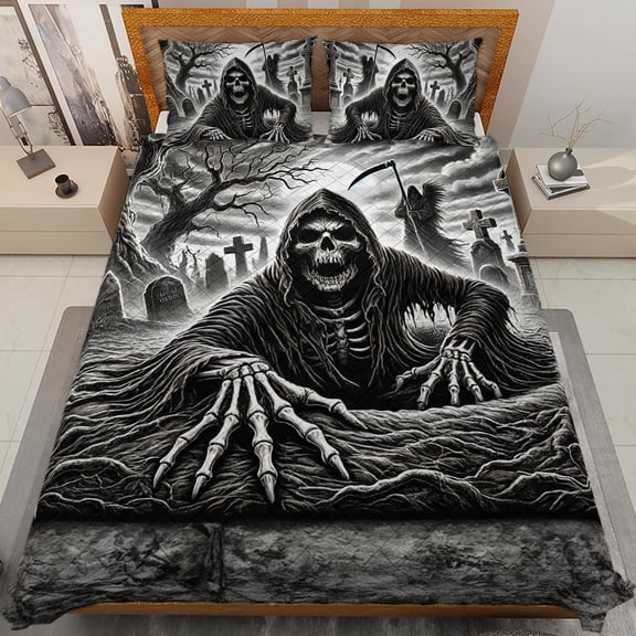 Lotusprinthandmade Horror Skull Skeleton Halloween Quilt Bedding Set