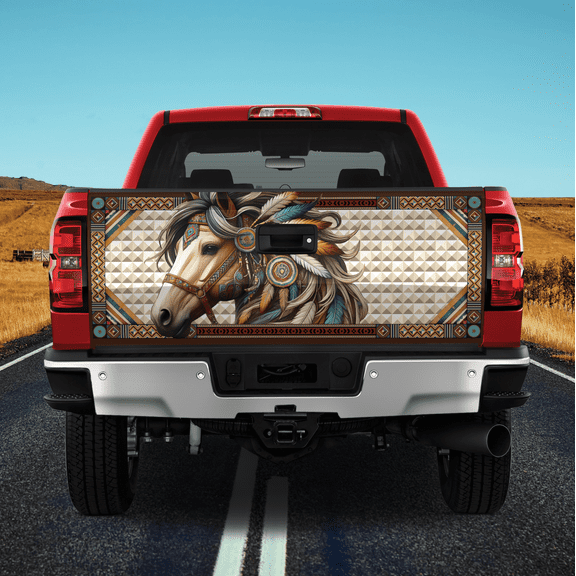 Lotusprinthandmade Horse Native America Tailgate Wrap 2 Sizes (24"x58"), Majestic Horse Design For Tailgate Decoration