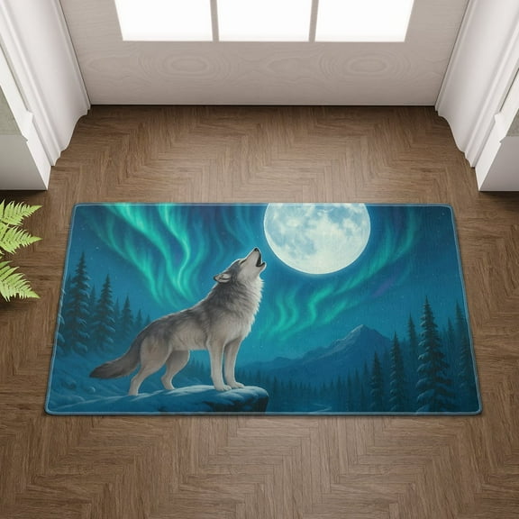 Lotusprinthandmade Howling Wolf Doormat 6 Sizes (18" x24"), howling wolf doormat, rustic wolf welcome mat