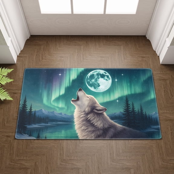 Lotusprinthandmade Howling Wolf Doormat 6 Sizes (24" x 35"), howling wolf doormat, wolf lover entryway mat