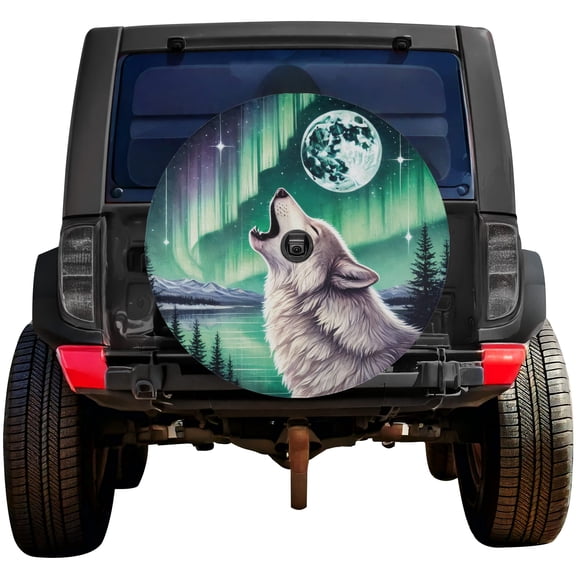 Lotusprinthandmade Howling Wolf Spare Tire Cover With Backup Camera Hole 6 Sizes (27 in.), howling wolf tire cover, wolf spare tire protector