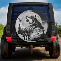 Lotusprinthandmade Howling Wolf Spare Tire Cover Without Backup Camera Hole 6 Sizes (27 in.), wolf moon spare tire cover, night sky wolf cover