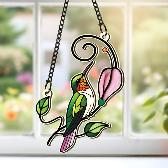 Lotusprinthandmade Hummingbird Custom Shape Window Hanging Suncatcher 3.5in, custom shape hummingbird suncatcher, bird lovers hummingbird window decor