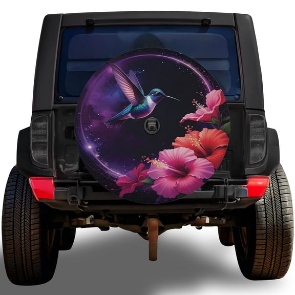 Lotusprinthandmade Hummingbird Spare Tire Cover With Backup Camera Hole 6 Sizes (27 in.), floral bird tire cover