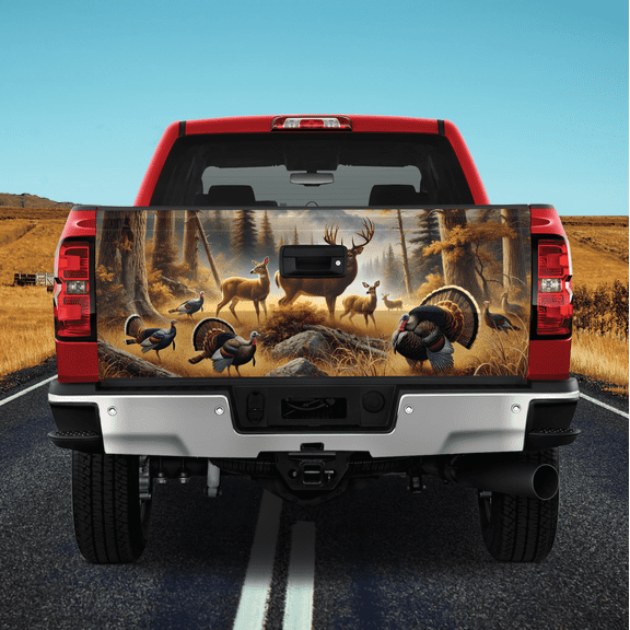 Lotusprinthandmade Hunting Deer Turkey Forest Graphic Tailgate Wrap 2 Sizes (24"x58")