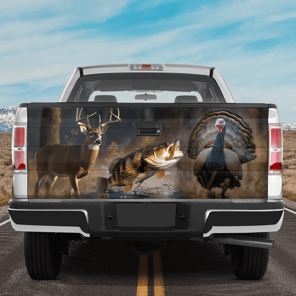 Lotusprinthandmade Hunting Deer Turkey Sea Bass Fishing Vinyl Tailgate Decal Sticker Wrap 24" x 58"