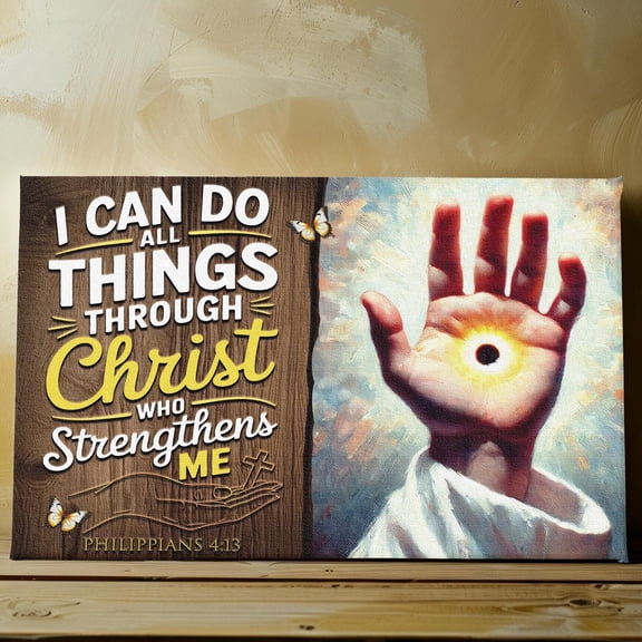 Lotusprinthandmade I Can Do All Things Through Christ Jesus Hands Canvas 1.5in 36" x 24", Faith-based Wall Art, Religious-themed Wall Decor