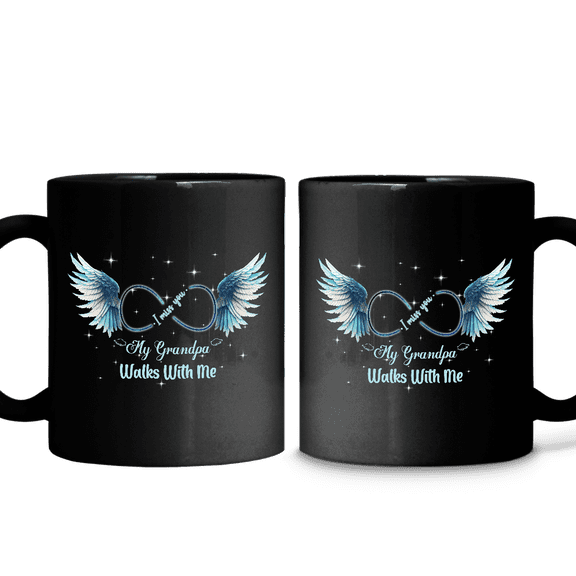 Lotusprinthandmade I Miss You My Grandpa Walks with Me Memorial Black Ceramic Mug (15oz) (Made In US)