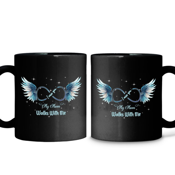 Lotusprinthandmade I Miss You My Mom Walks with Me Memorial Black Ceramic Mug (11oz) (Made In US)