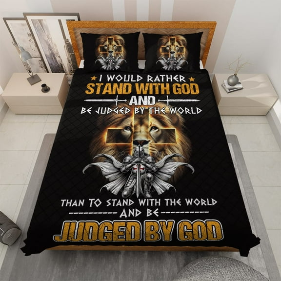 Lotusprinthandmade I Would Rather Stand with God And Be Judged by The World Jesus and Lion Quilt Bedding Set (Fold Hem) 5 Sizes (Made in Vietnam) (55x60), jesus and lion quilt