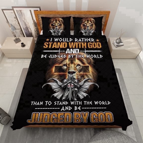 Lotusprinthandmade I Would Rather Stand with God And Be Judged by The World Jesus and Lion Quilt Bedding Set (White Binding) 5 Sizes (90x100)
