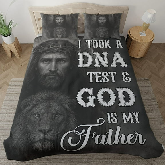 Lotusprinthandmade I Took A DNA Test and God Is My Father Jesus and Lion Bedding Set (Made in Vietnam) (60x80), christian quote bed set
