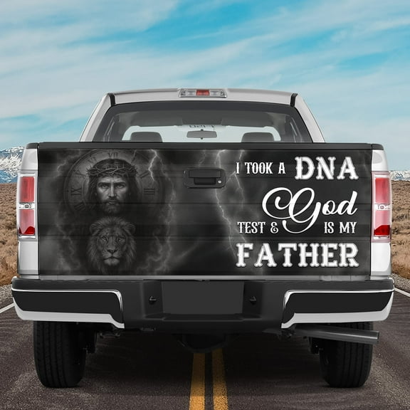 Lotusprinthandmade I Took A DNA Test and God Is My Father Jesus and Lion Tailgate Wrap 2 Sizes (26"x66"), faith based truck tailgate wrap