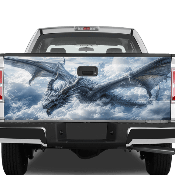 Lotusprinthandmade Icy Blue Dragon Tailgate Wrap, Fantasy Pickup Truck Decor