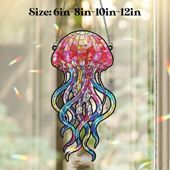 Lotusprinthandmade Jellyfish Custom Shape Broken Glass Hologram Ornament 3.5in, Jellyfish decor, hologram owl decoration