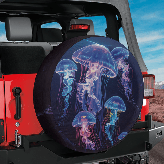 Lotusprinthandmade Jellyfish Graphic Spare Tire Cover Without Backup Camera Hole 6 Sizes (33 in.), jellyfish print car tire cover, jellyfish design spare tire cover