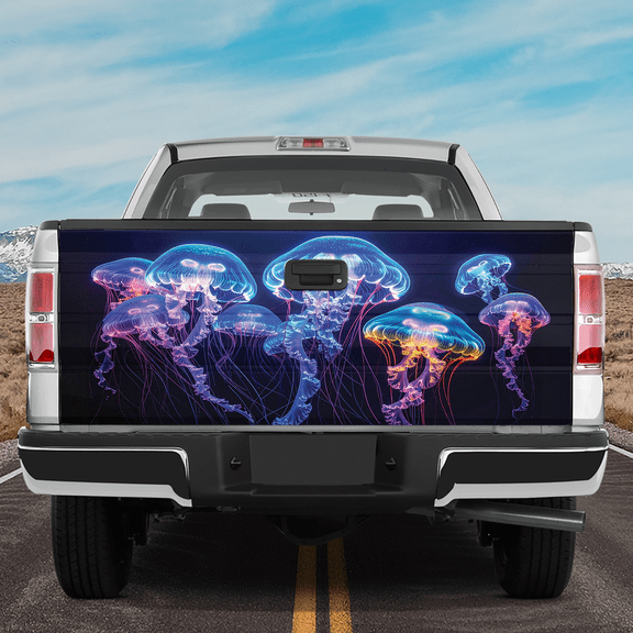 Lotusprinthandmade Jellyfish Graphic Tailgate Wrap 2 Sizes (26"x66"), jellyfish truck tailgate wrap, jellyfish tailgate decal, jellyfish truck wrap, jellyfish tailgate wrap