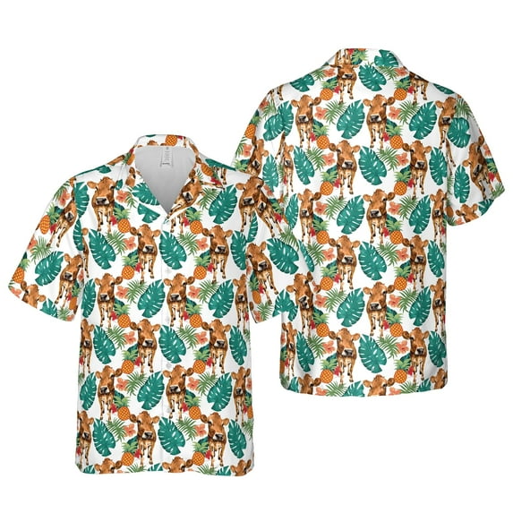 Lotusprinthandmade Jersey Cattle Tropical Short-sleeve Hawaiian Shirt S-5XL (XL), Cow Hawaii Shirt