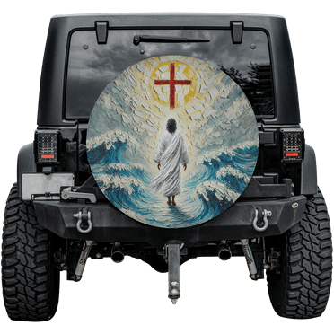 Lotusprinthandmade Jesus Christ Walking On Water Spare Tire Cover Without Backup Camera Hole 6 Sizes (27 in.)