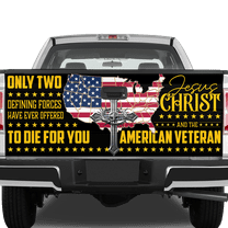 Lotusprinthandmade Jesus Christ and The America Veteran Tailgate Wrap 2 Sizes (24"x58")