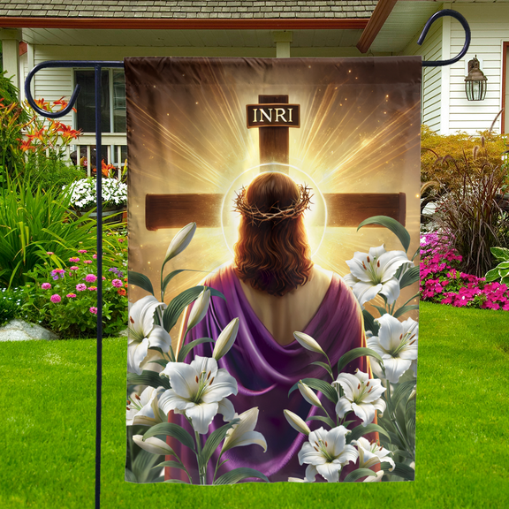 Lotusprinthandmade Jesus Christian 100% Polyester Garden Flag 12x18 inches, religious-themed outdoor flag