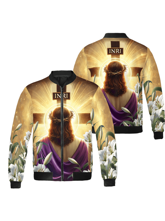 Jesus Christian All-over Print Bomber Jacket S-5XL Multicolor (M), faith-based bomber jacket, inspirational jesus outerwear