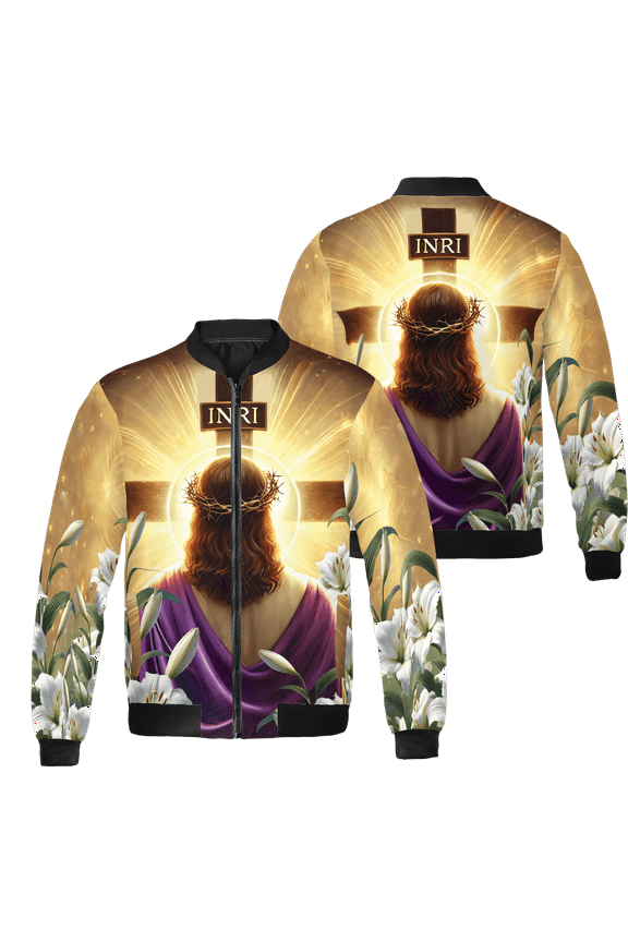 Jesus Christian All-over Print Bomber Jacket S-5XL Multicolor (M), faith-based bomber jacket, inspirational jesus outerwear