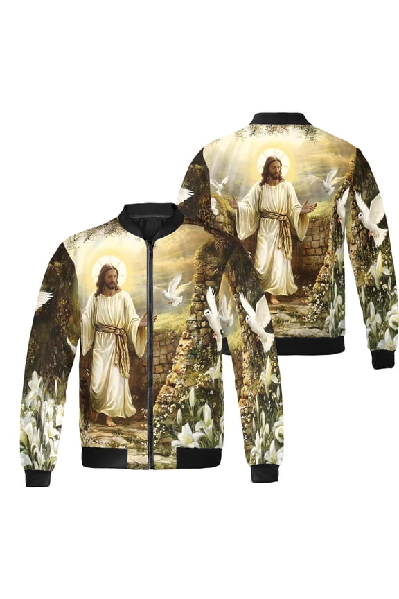 Jesus Christian All-over Print Bomber Jacket S-5XL Multicolor (XL), faith-based bomber jacket, inspirational jesus outerwear