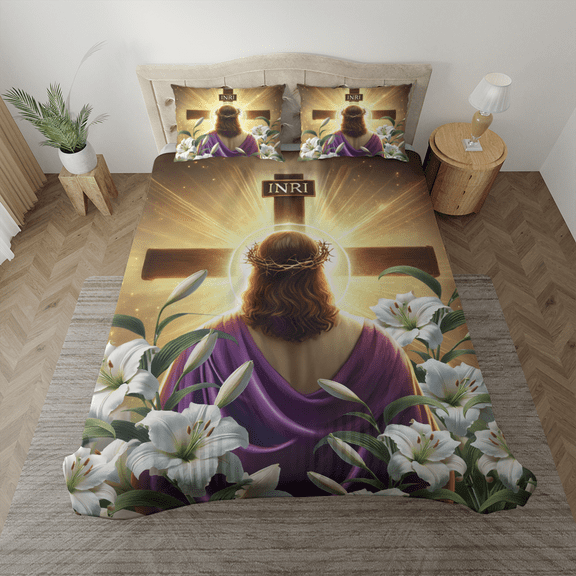 Lotusprinthandmade Jesus Christian Bedding Set (Made in Vietnam) (88x88), faith-inspired comforter set, jesus-themed bedding