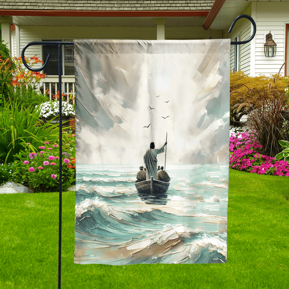 Lotusprinthandmade Jesus Christian Calm The Storm Painting 100% Polyester Garden Flag 28x40 inches