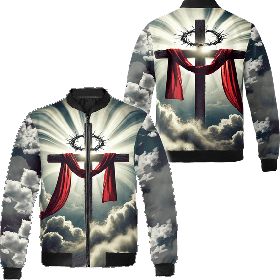 Lotusprinthandmade Jesus Christian Light Cross All-over Print Bomber Jacket S-5XL Multicolor (M)
