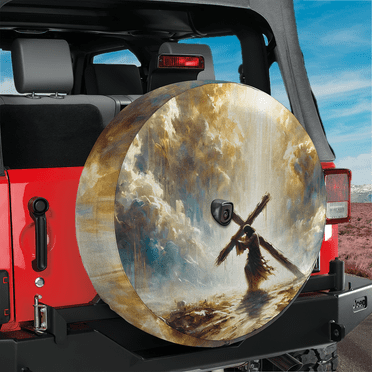 Lotusprinthandmade Jesus Christian Spare Tire Cover With Backup Camera Hole 6 Sizes (27 in.), faith based tire cover, jesus tire cover, christian car tire cover