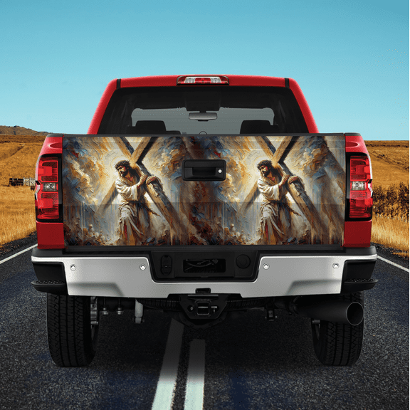 Lotusprinthandmade Jesus Christian Tailgate Wrap 2 Sizes (24"x58"), faith based truck wrap, jesus tailgate decal, christian tailgate wrap