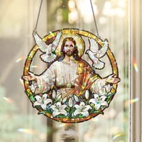 Lotusprinthandmade Jesus Faith and Hope Custom Shape Broken Glass Hologram Ornament 3.5in, jesus ornament, faith and hope decor