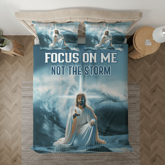 Lotusprinthandmade Jesus Focus on Me Bedding Set (Made in Vietnam) (104x88), jesus christian bedding, faith-inspired bedding set