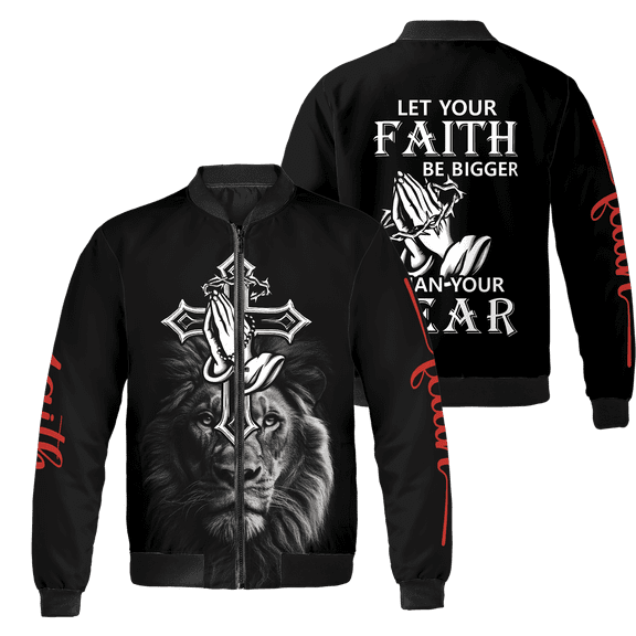 Lotusprinthandmade Jesus God Lion Crown Faith Bigger Christian All-over Print Bomber Jacket S-5XL Multicolor (L)