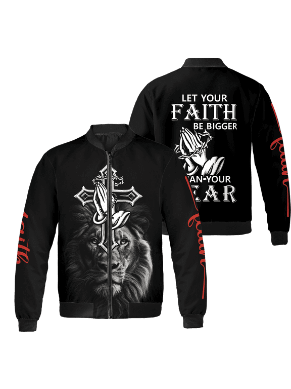 Jesus God Lion Crown Faith Bigger Christian All-over Print Bomber Jacket S-5XL Multicolor (L)