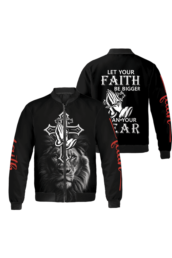 Jesus God Lion Crown Faith Bigger Christian All-over Print Bomber Jacket S-5XL Multicolor (L)