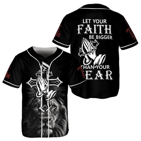 Lotusprinthandmade Jesus God Lion Crown Faith Bigger Christian Unisex Baseball Jersey XS-5XL Multicolor (XS)