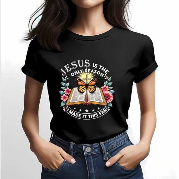 Lotusprinthandmade Jesus Is The Only Reason Christian Black Women's T-Shirt 100% Cotton (3XL)