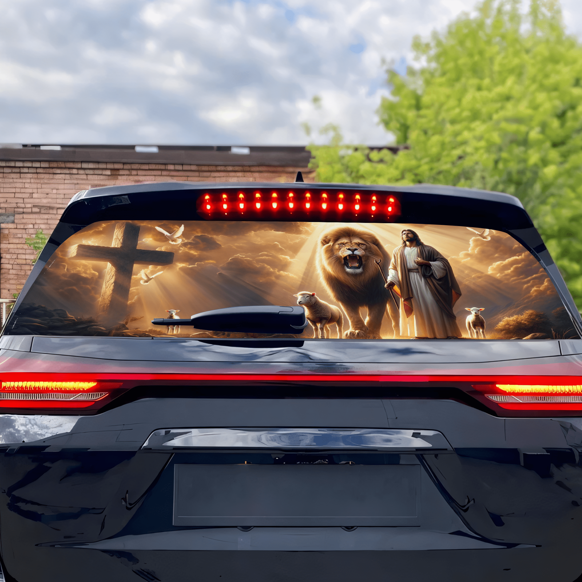 Lotusprinthandmade Jesus Lion and Lamb Christian Rear Window Car Decal ...