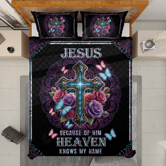 Lotusprinthandmade Jesus Because Of Him Quilt Bedding Set (White Binding) 5 Sizes (Made in Vietnam) (70x80), Faith-Inspired Quilt Blanket, Cozy Christian-Themed Quilt