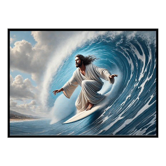 Lotusprinthandmade Jesus Surfing Wave Canvas 1.5in 12" x 8"