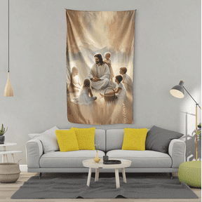 Lotusprinthandmade Jesus Teaching Children Christian 100% Polyester Wall Flag One Size 36 x 60 inches