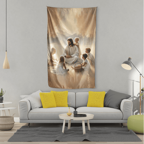 Lotusprinthandmade Jesus Teaching Children Christian 100% Polyester Wall Flag One Size 36 x 60 inches