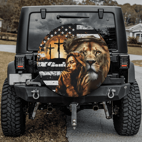 Lotusprinthandmade Jesus US Flag Spare Tire Cover Without Backup Camera Hole