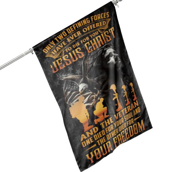 Lotusprinthandmade Jesus & Veteran Only Two Defining Forces Have Ever Offered To Die For You 100% Polyester House Flag 2 Sizes