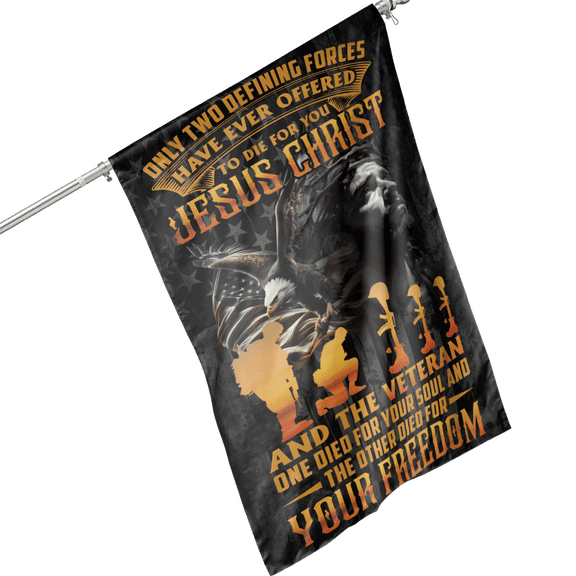 Lotusprinthandmade Jesus & Veteran Only Two Defining Forces Have Ever Offered To Die For You 100% Polyester House Flag 2 Sizes